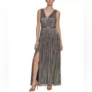 Eliza J Belted Metallic Gown